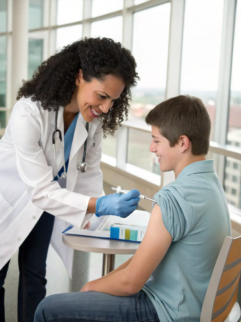 A doctor giving a patient a flu shot, emphasizing the importance of preventive care covered by Caring Health Solutions.